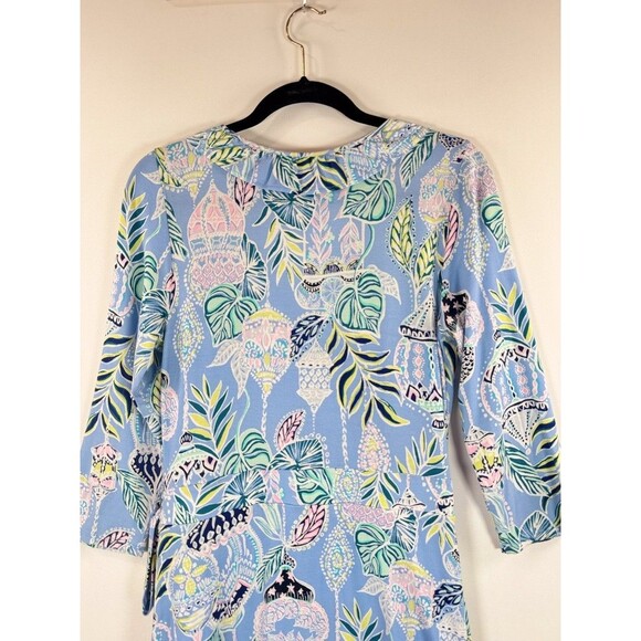 Lilly Pulitzer Blue Jessalynne Romper Wrap Mini Floral Ruffle Stretch Size M - Picture 10 of 12